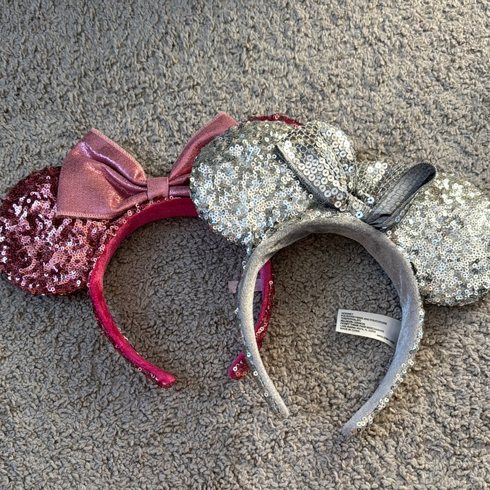 Disney parks sequin Mouse Ear Headbands in Pink and Silver